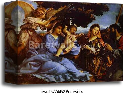 Madonna with Child, St. Catherine, and St. Jacob by Lorenzo Lotto, Canvas Print