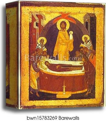 The Dormition. The reverse of The Don Virgin icon by Theophanes The Greek, Canvas Print