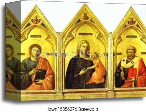 Madonna and Child with St. Nicholas, St. John the Evangelist, St. Peter and St. Benedict (Badia Polyptych) by Giotto, Canvas Print