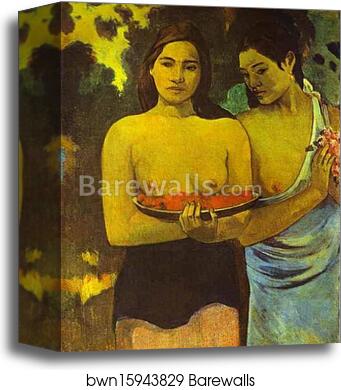 Two Tahitian Women with Mango Blossoms by Paul Gauguin, Canvas Print