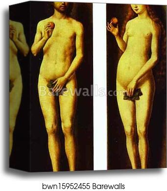 Adam and Eve. The reverse side of the wings of the Altar of Saints John the the Baptist and John the Evangelist by Hans Memling, Canvas Print Adam and Eve. The reverse side of the wings of the Altar of Saints John the the Baptist and John the Evangelist by Hans Memling, Canvas Print