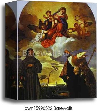 Madonna in Glory with the Christ Child and Saints Francis and Alvise with the Donor Alvise Gozzi by Titian, Canvas Print