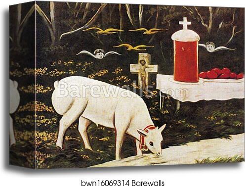Lamb and Easter Table with Flying Angels by Niko Pirosmani, Canvas Print