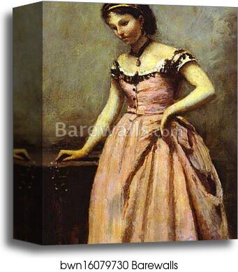 Young Woman in a Pink Dress by Jean-Baptiste-Camille Corot, Canvas Print