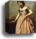 Young Woman in a Pink Dress by Jean-Baptiste-Camille Corot, Canvas Print