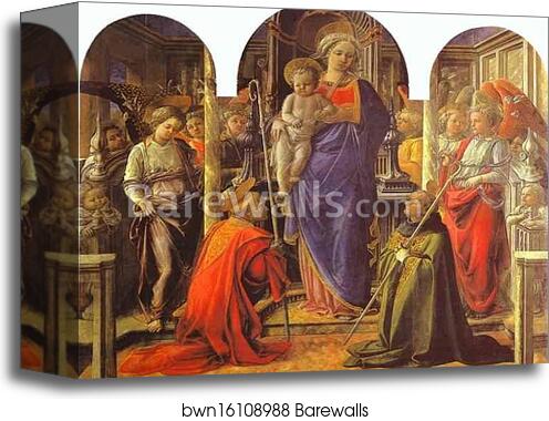 Virgin and Child Surrounded by Angels with St. Frediano and St. Augustine (The Barbadori Altarpiece) by Fra Filippo Lippi, Canvas Print