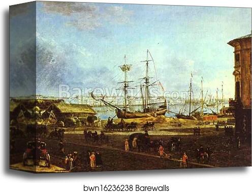 View of the English Embankment from Vasilievsky Island in St. Petersburg by Fedor Alekseev, Canvas Print