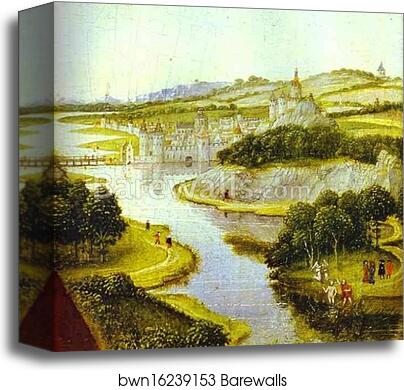 Braque Triptych. Detail of Landscape behind St. John the Baptist by Rogier Van Der Weyden, Canvas Print