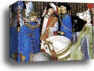 Les tr�s riches heures du Duc de Berry. May. Hotel de Neste, the Duke's Paris Residence. Detail by Limbourg Brothers, Canvas Print