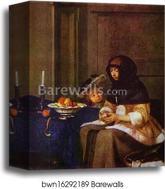 Lady Peeling an Apple by Gerard Terborch, Canvas Print