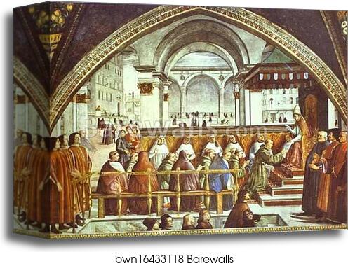 The Confirmation of the Rule of the Order of St. Francis by Pope Honorius III. Detail by Domenico Ghirlandaio, Canvas Print