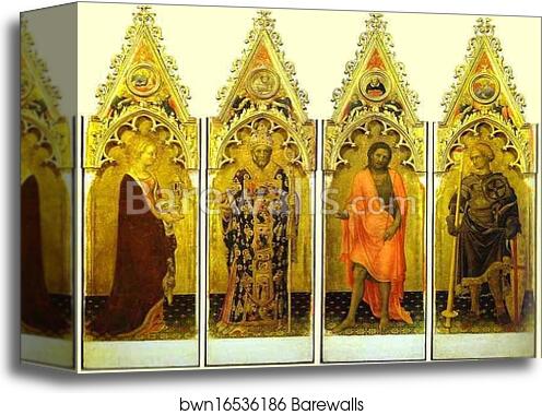 St. Mary Magdalene, St. Nicholas of Bari, St. John the Baptist, St. George. Side panels of the Quaratesi Polyptych by Gentile Da Fabriano, Canvas Print