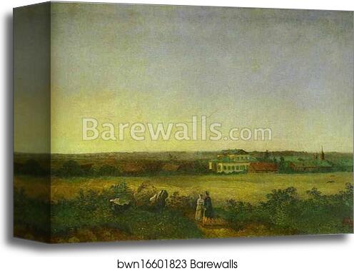 View in the Vicinity of Moscow with a Mansion and Two Female Figures by Alexey Savrasov, Canvas Print