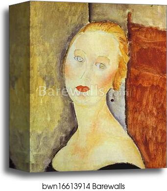 A Blond Woman. (Portrait of Germaine Survage) by Amedeo Modigliani, Canvas Print
