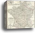 Nouvelle Carte del La France indiquant les Routes de Poste, les Routes Nationales & Departmentales aved les Distances en Kilometres by Victor Jules Levasseur, Canvas Print