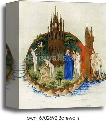 Les trÄ�s riches heures du Duc de Berry. The Expulsion from Paradise by Limbourg Brothers, Canvas Print