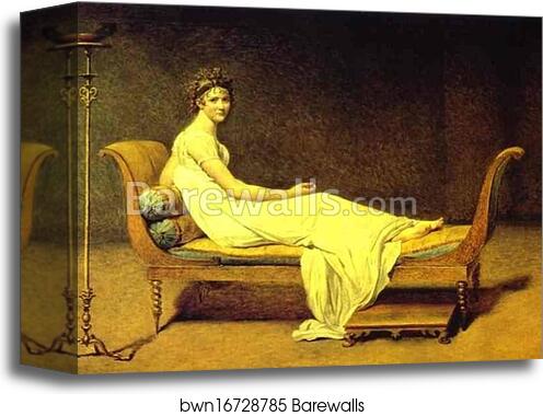 Portrait of Mme Récamier by Jacques-Louis David, Canvas Print