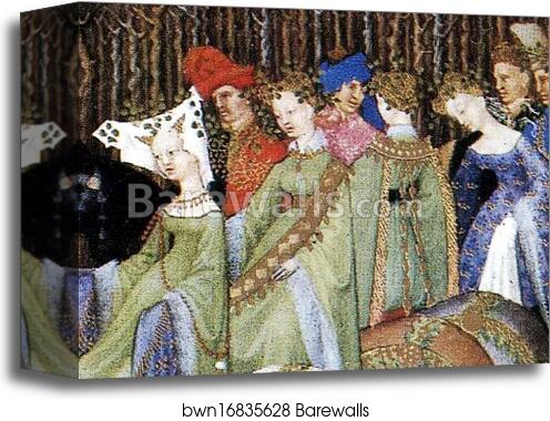 Les tr�s riches heures du Duc de Berry. May. Hotel de Neste, the Duke's Paris Residence. Detail by Limbourg Brothers, Canvas Print