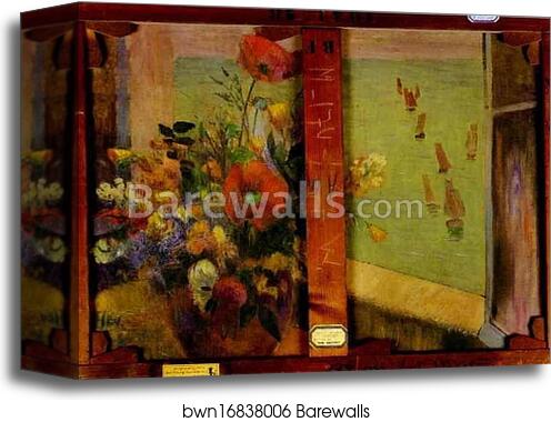Bouquet of Flowers with a Window Open to the Sea (Reverse of Hay-Making in Brittany) by Paul Gauguin, Canvas Print