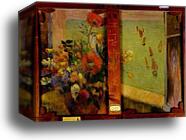 Bouquet of Flowers with a Window Open to the Sea (Reverse of Hay-Making in Brittany) by Paul Gauguin, Canvas Print