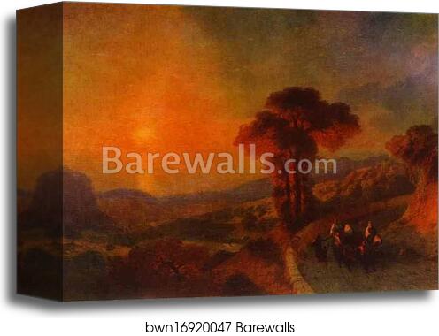 View of the Sea from the Mountains at Sunset. Crimea by Ivan Aivazovsky, Canvas Print