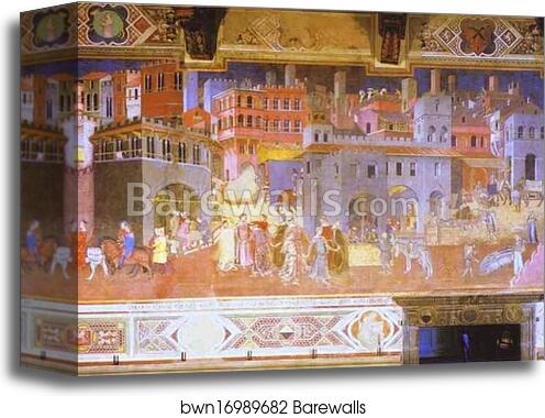 Allegory of Good Government: Effects of Good Government in the City by Ambrogio Lorenzetti, Canvas Print