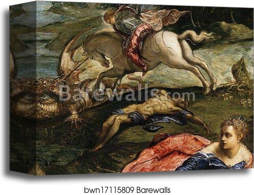 Saint George, the Princess and the Dragon. Detail by Jacopo Robusti, Called Tintoretto, Canvas Print
