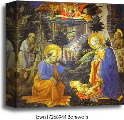 The Adoration with St. Joseph, St. Jerome, Mary Magdalene and St. Ilarion by Fra Filippo Lippi, Canvas Print