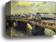The Boieldiieu Bridge at Rouen, Setting Sun, Foggy Weather by Camille Pissarro, Canvas Print