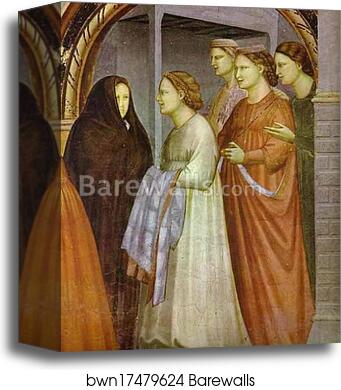 The Meeting at the Golden Gate. Detail by Giotto, Canvas Print