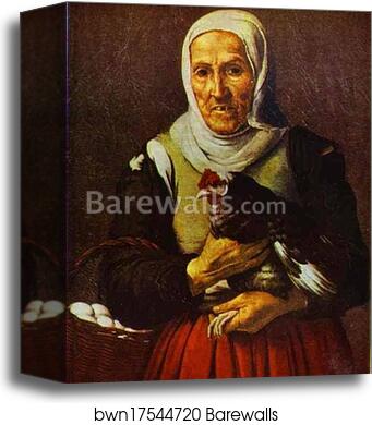 Old Woman with a Hen by Bartolomé Esteban Murillo, Canvas Print