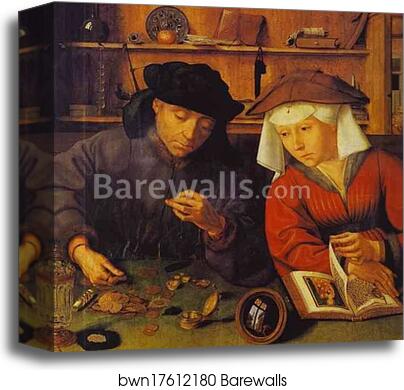 The Moneylender and His Wife by Quentin Massys, Canvas Print