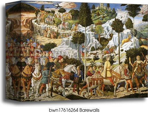 Procession of the Magus Balthazar. Detail by Benozzo Gozzoli, Canvas Print