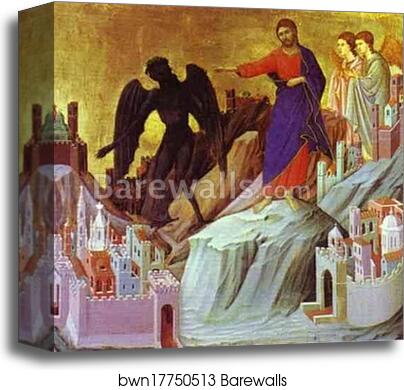 Maestà (back, predella) The Temptation of Christ on the Mountain by Duccio Di Buoninsegna, Canvas Print
