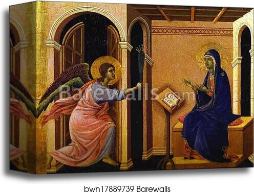 Maestà (front, crowning panels) The Announcement of the Virgin's Death by Duccio Di Buoninsegna, Canvas Print Maestà (front, crowning panels) The Announcement of the Virgin's Death by Duccio Di Buoninsegna, Canvas Print