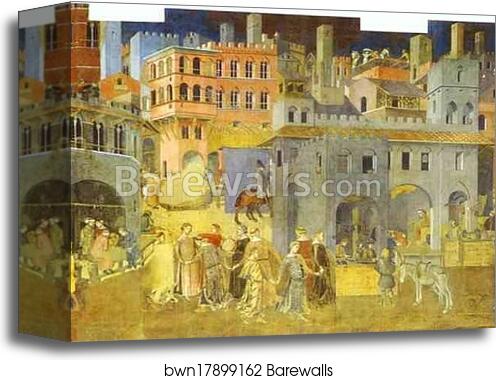 Allegory of Good Government: Effects of Good Government in the City by Ambrogio Lorenzetti, Canvas Print