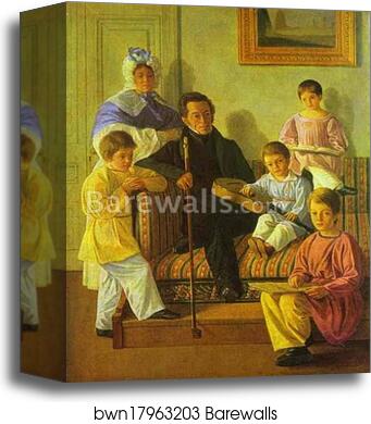 The Family Portrait of A. Bashilov with His and Count de Balman's Children by Evgraf Krendovsky, Canvas Print