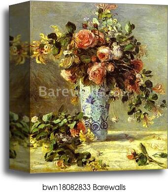 Roses and Jasmin in a Delft Vase. (Les roses et jasmin dans le vase de Delft) by Pierre-Auguste Renoir, Canvas Print Roses and Jasmin in a Delft Vase. (Les roses et jasmin dans le vase de Delft) by Pierre-Auguste Renoir, Canvas Print