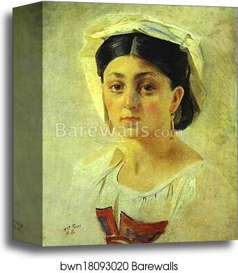 Young Italian Woman in a Folk Costume. Study by Nikolay Gay, Canvas Print Young Italian Woman in a Folk Costume. Study by Nikolay Gay, Canvas Print