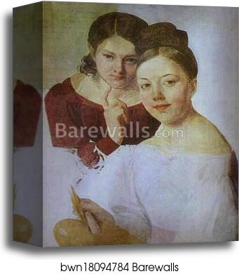 Portrait of Artist's Daughters Alexandra and Felisata by Alexey Venetsianov, Canvas Print