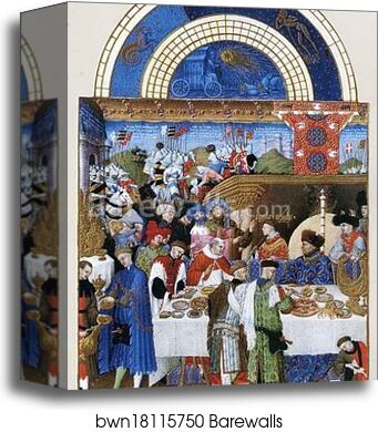Les trÄ�s riches heures du Duc de Berry. January. A New Year's Day Feast including Jean de Berry by Limbourg Brothers, Canvas Print