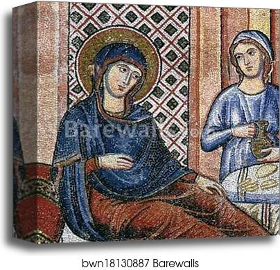 Nativity of the Virgin. Detail by Pietro Cavallini, Canvas Print