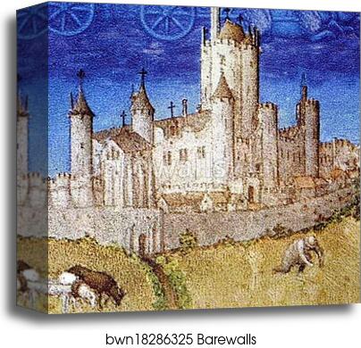 Les tr�s riches heures du Duc de Berry. August. Chateau d'Etampes. Detail by Limbourg Brothers, Canvas Print
