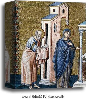 Presentation in the Temple. Detail by Pietro Cavallini, Canvas Print