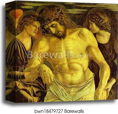 Dead Christ Between Two Angels (Panel of St. Vincent Ferrar Polyptych) by Giovanni Bellini, Canvas Print
