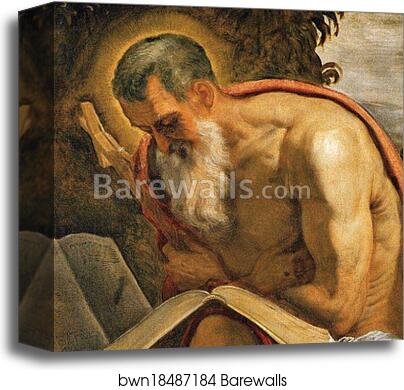 Saint Jerome in the Wilderness. Detail by Jacopo Robusti, Called Tintoretto, Canvas Print