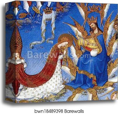 Les trÄ�s riches heures du Duc de Berry. Coronation of Mary. Detail by Limbourg Brothers, Canvas Print