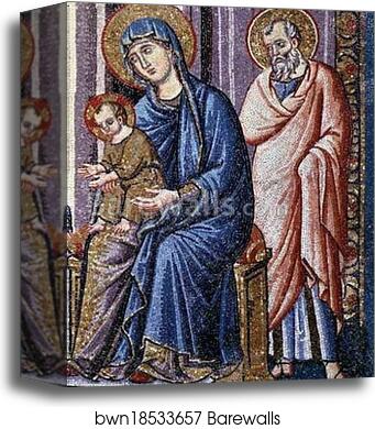 Adoration of the Kings. Detail by Pietro Cavallini, Canvas Print