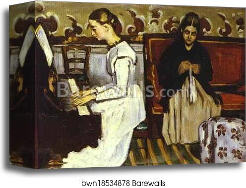 Girl at the Piano (Overture to Tannhäuser). Portrait of the Artist's Sister and Mother by Paul Cézanne, Canvas Print