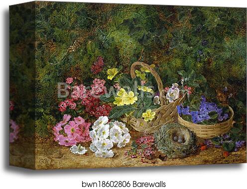 Bird's Nest and Two Flower Baskets by George Clare, Canvas Print